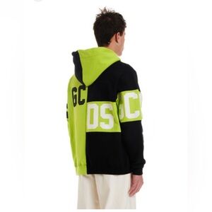 GCDS Black and Neon Green “felpa patchwork” Hoodie - small mens / women med ASIS